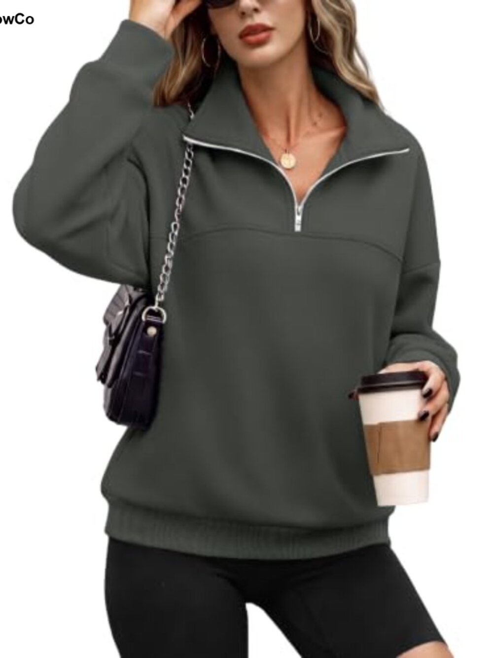 Women's Half Zip Fleece Pullover Sweatshirt Oversized Cropped Hoodie